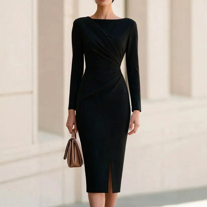 Long Sleeve Ruched Midi Dress