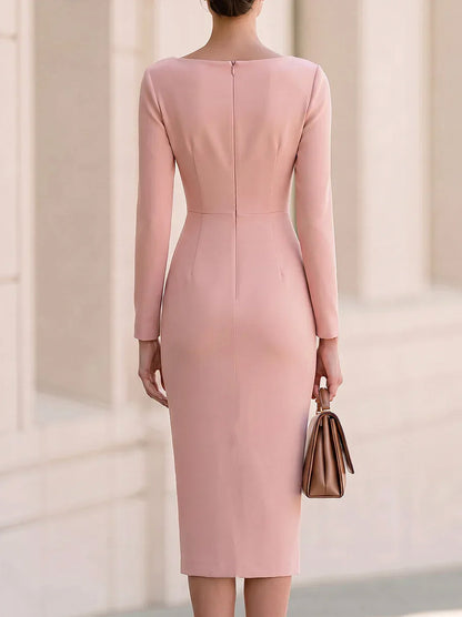 Long Sleeve Ruched Midi Dress