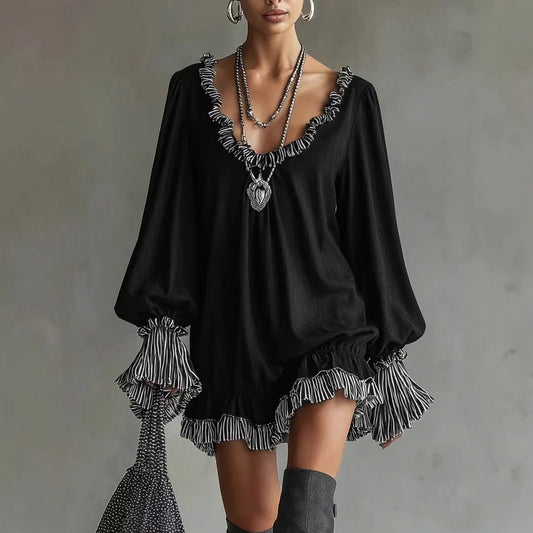 Long Sleeve Ruffle Babydoll Mini Dress