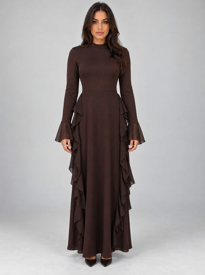 Long Sleeve Ruffle Modest Maxi Dress