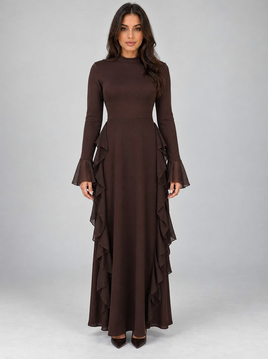 Long Sleeve Ruffle Modest Maxi Dress