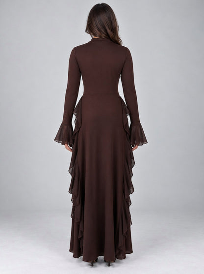 Long Sleeve Ruffle Modest Maxi Dress