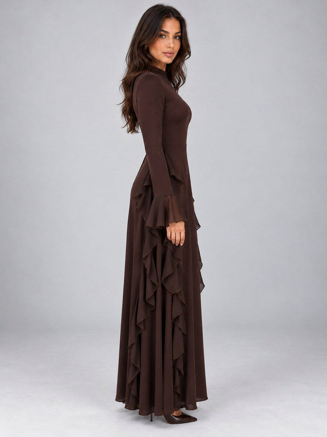 Long Sleeve Ruffle Modest Maxi Dress