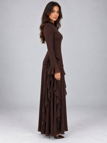 Long Sleeve Ruffle Modest Maxi Dress