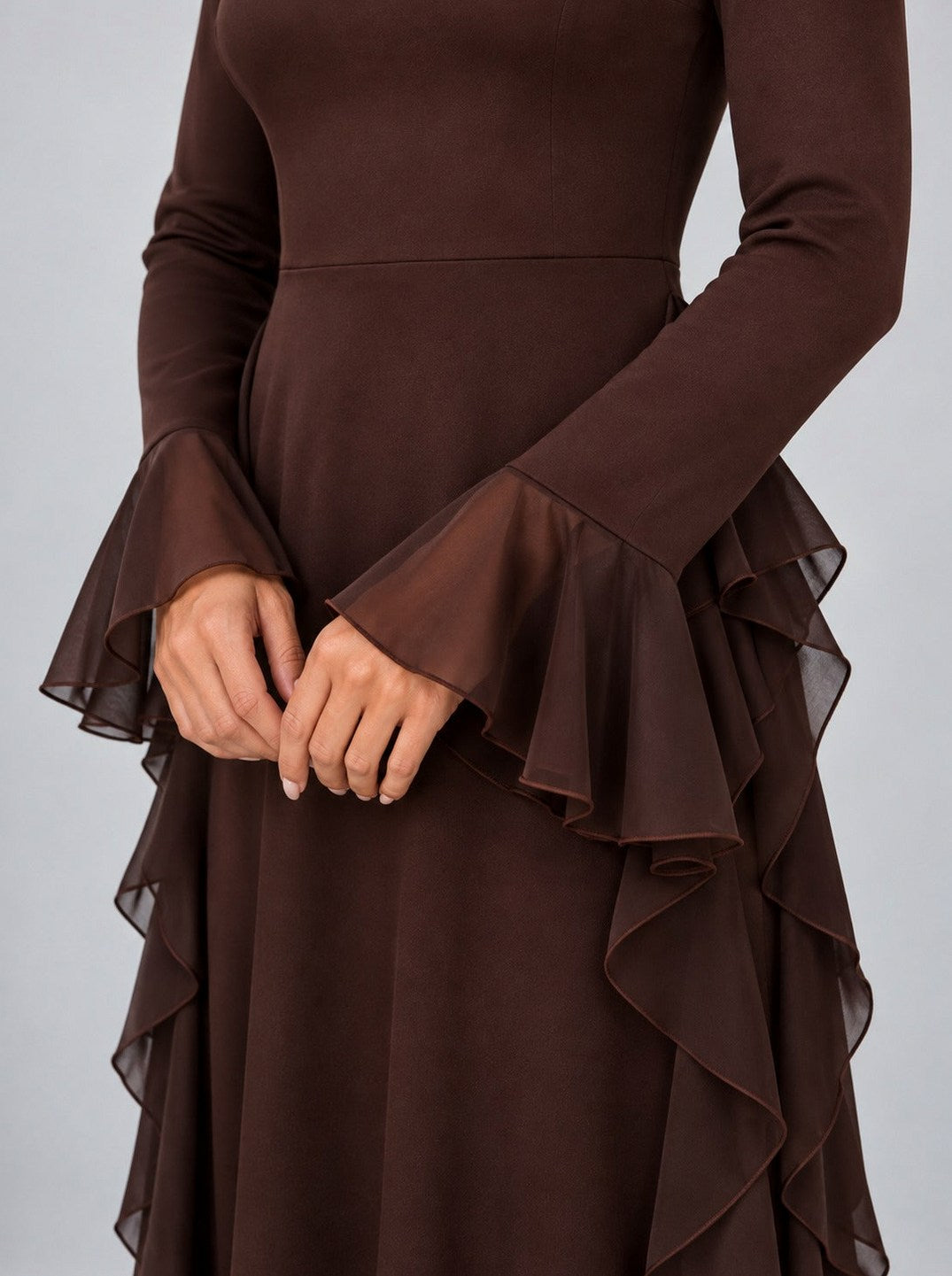 Long Sleeve Ruffle Modest Maxi Dress