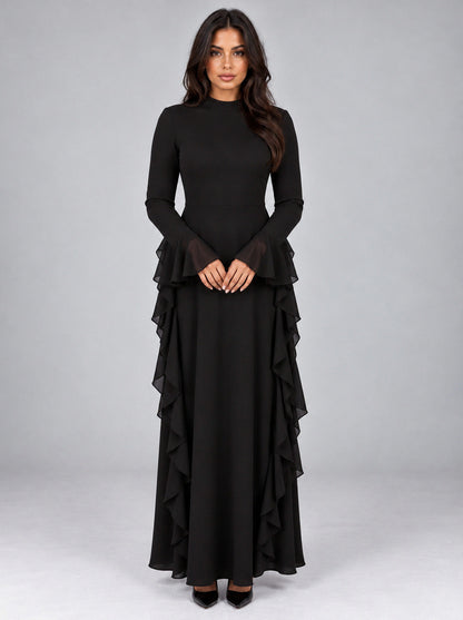 Long Sleeve Ruffle Modest Maxi Dress