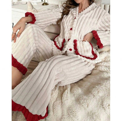 Fleece Long Sleeve Ruffle Trim Pyjama Set