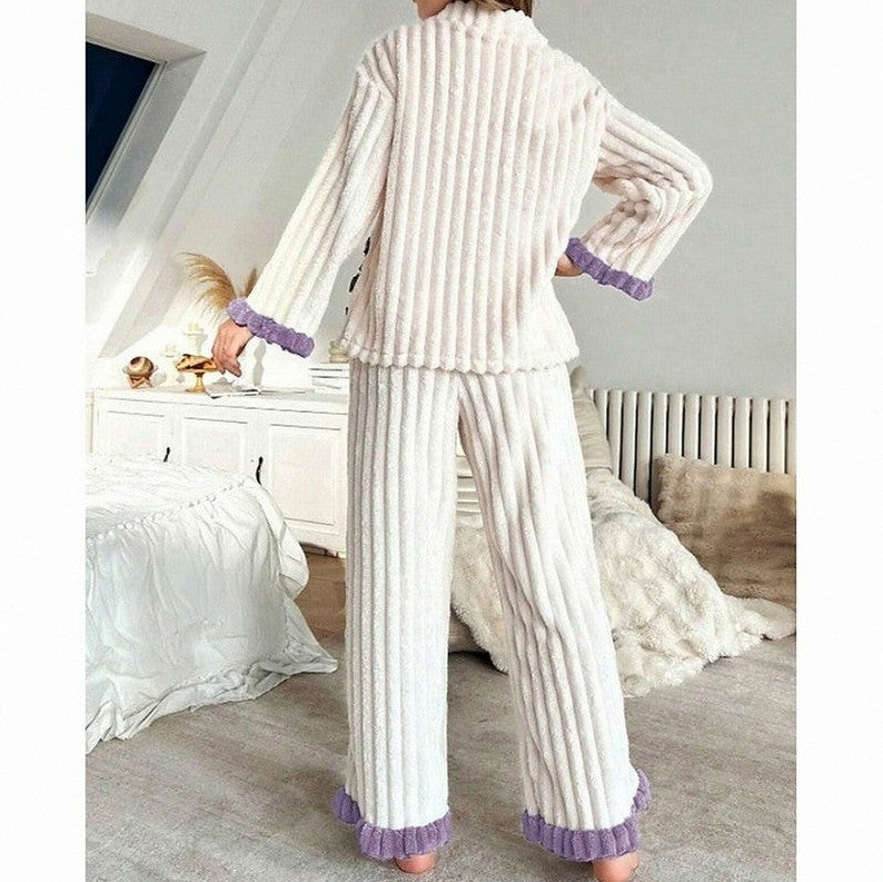 Fleece Long Sleeve Ruffle Trim Pyjama Set