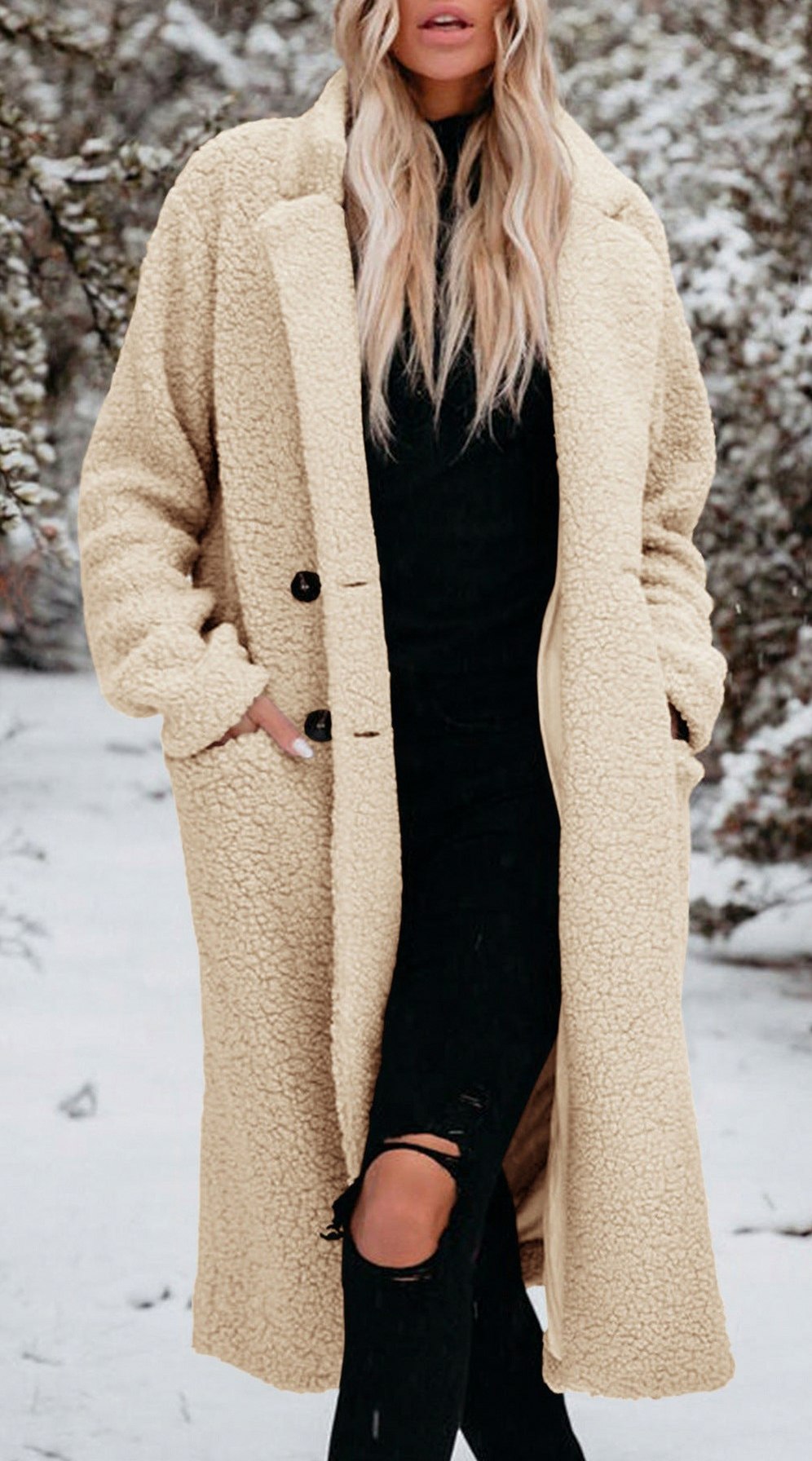 Fleece Longline Long Sleeve Button Front Coat