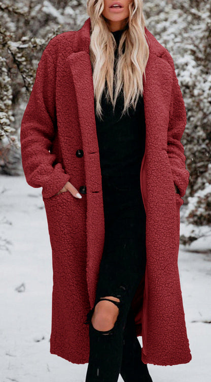 Fleece Longline Long Sleeve Button Front Coat