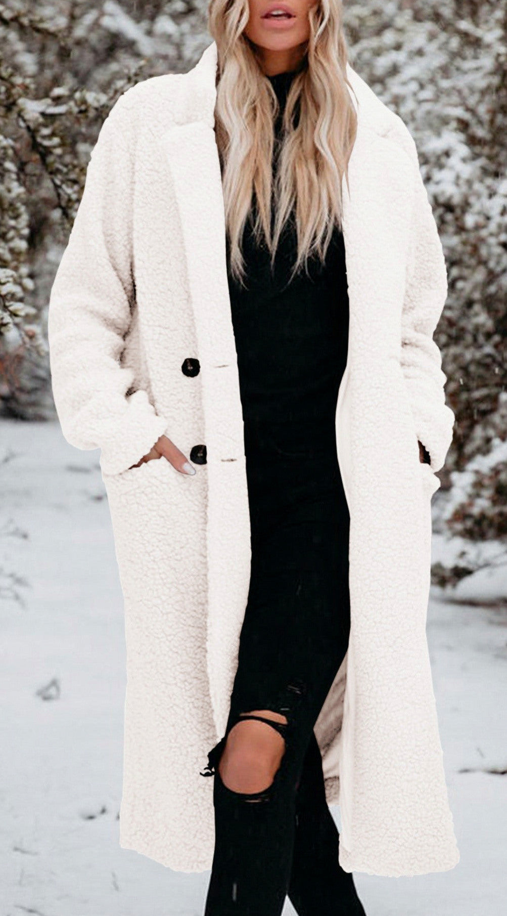 Fleece Longline Long Sleeve Button Front Coat