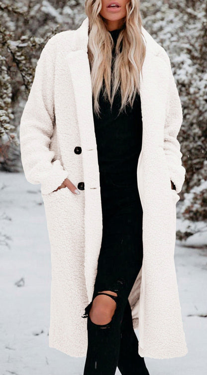 Fleece Longline Long Sleeve Button Front Coat