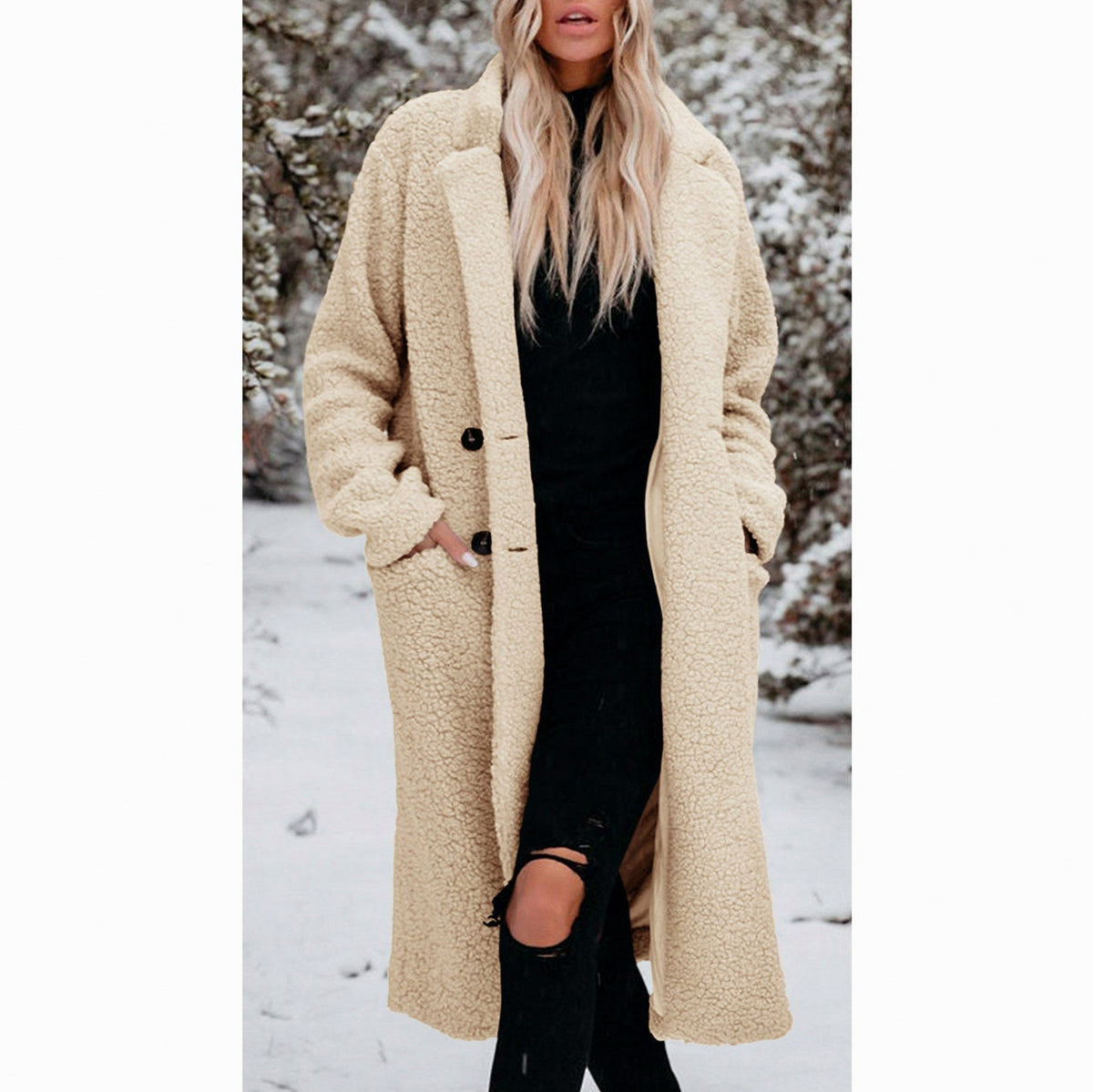 Fleece Longline Long Sleeve Button Front Coat