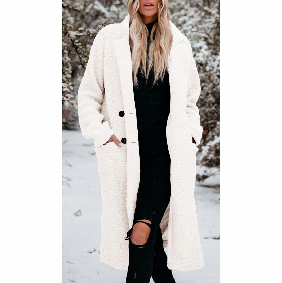 Fleece Longline Long Sleeve Button Front Coat