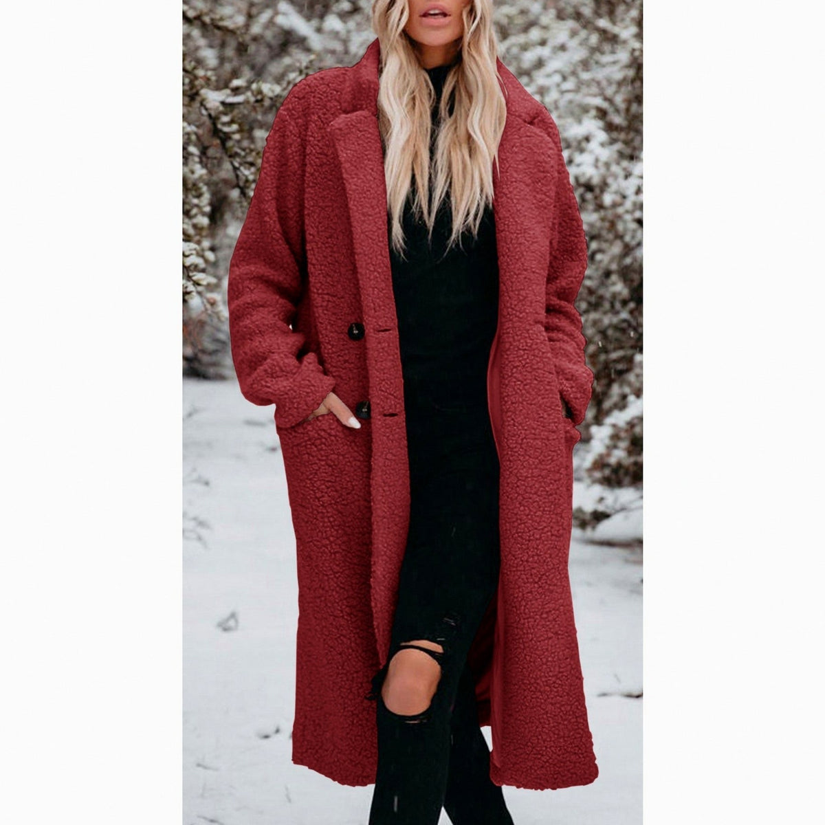 Fleece Longline Long Sleeve Button Front Coat