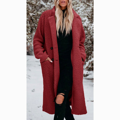 Fleece Longline Long Sleeve Button Front Coat
