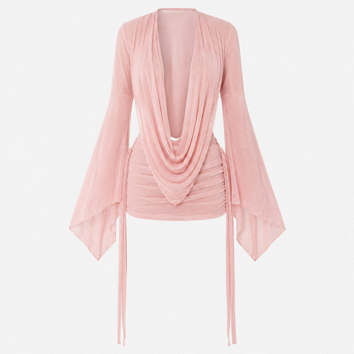Mesh Cowl Long Sleeve Mini Dress