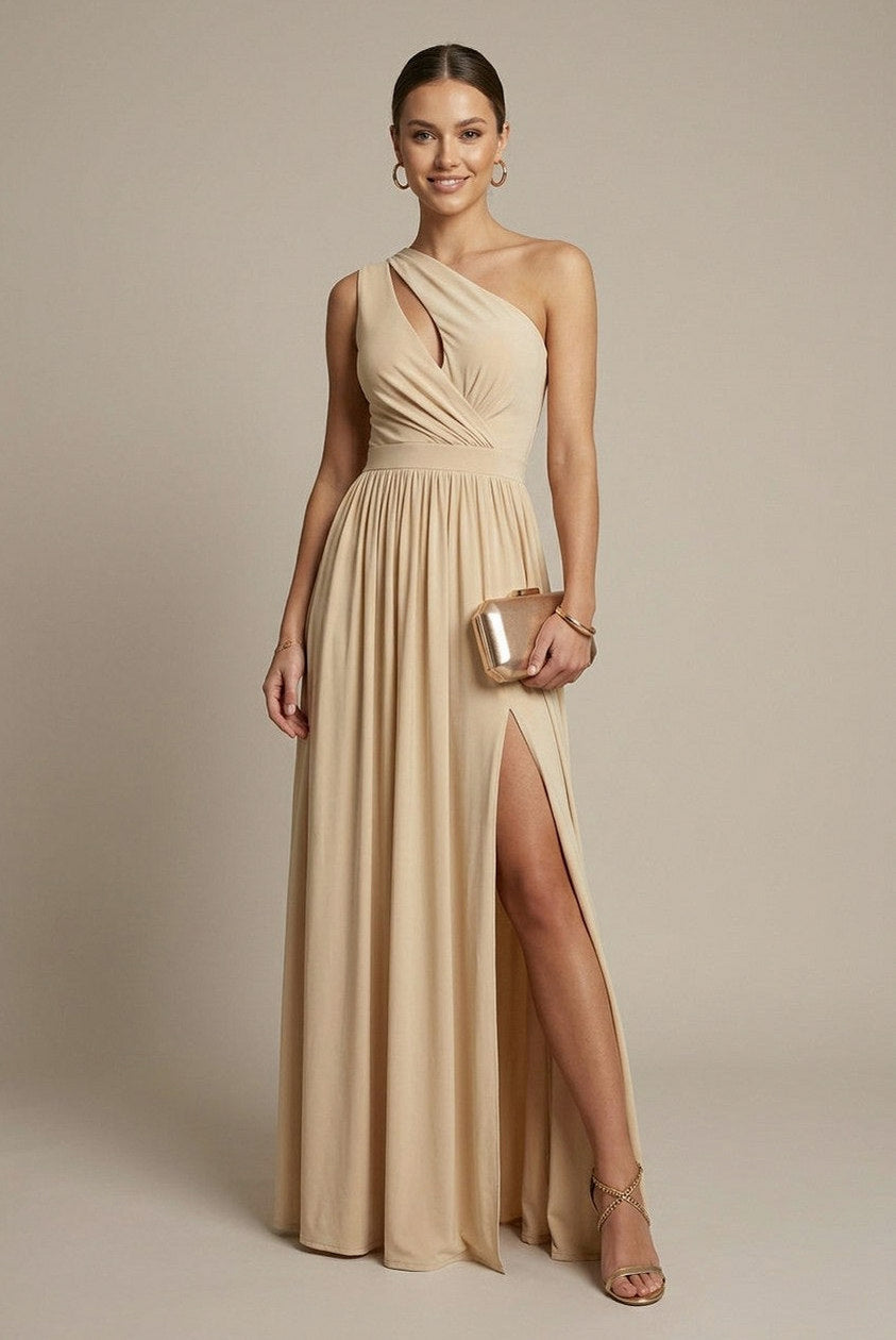 One Shoulder Cutout Split Maxi Dress