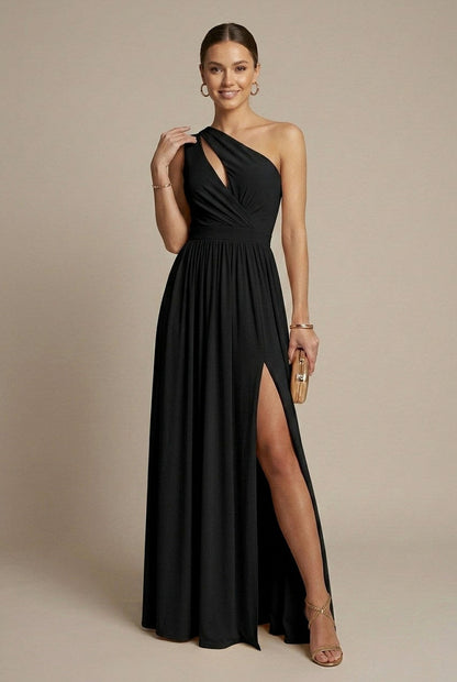 One Shoulder Cutout Split Maxi Dress
