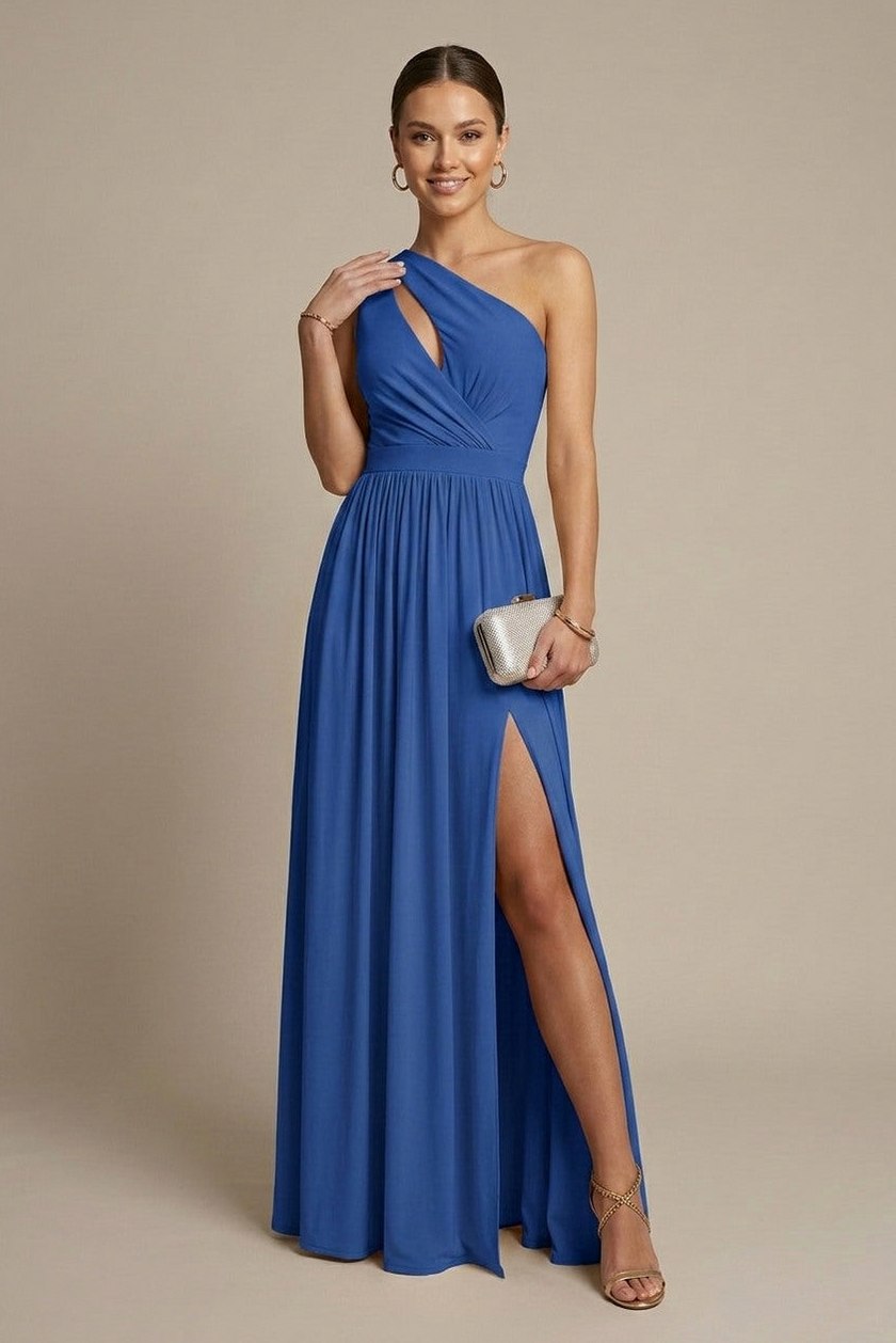 One Shoulder Cutout Split Maxi Dress