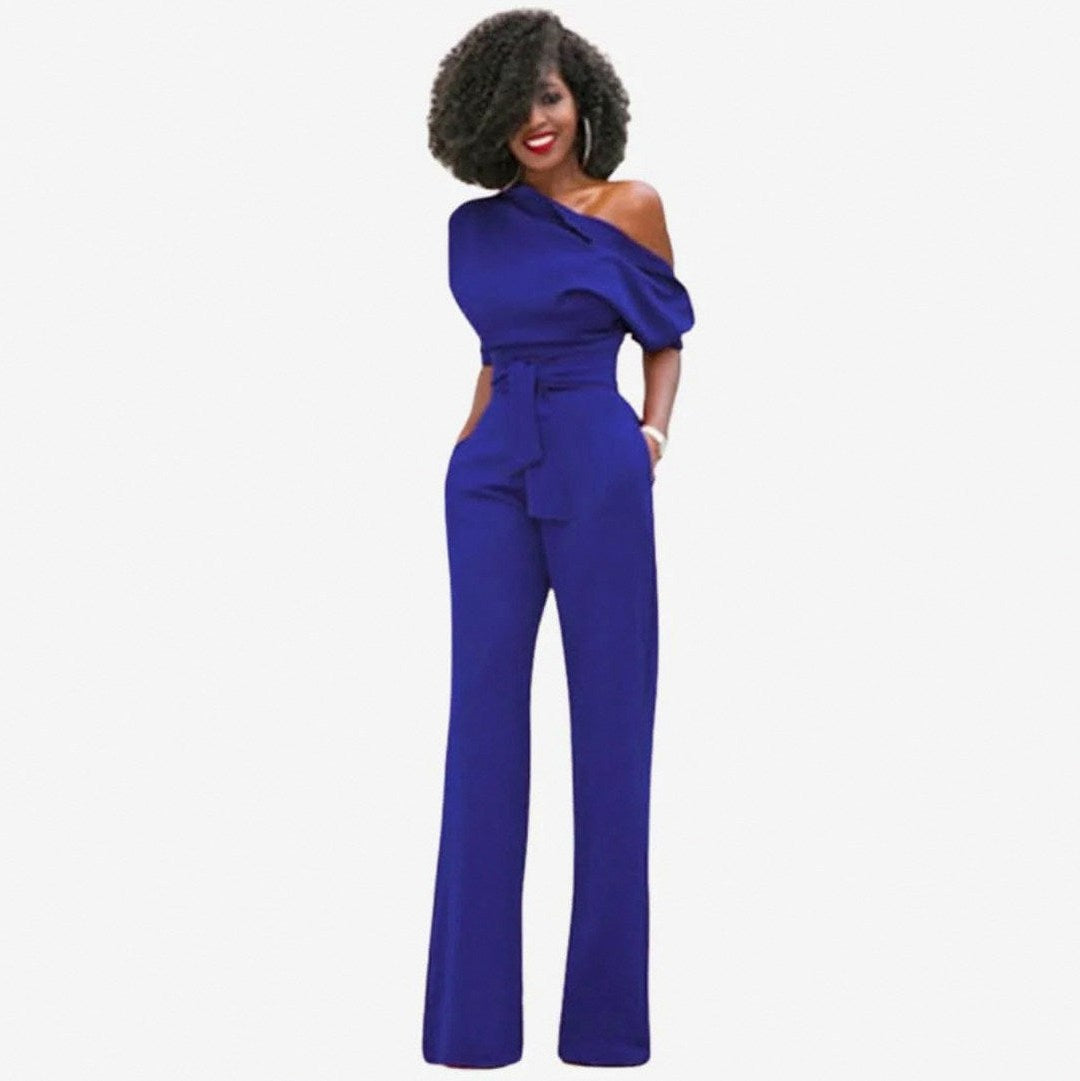 One Shoulder Short Sleeve Jumpsuit