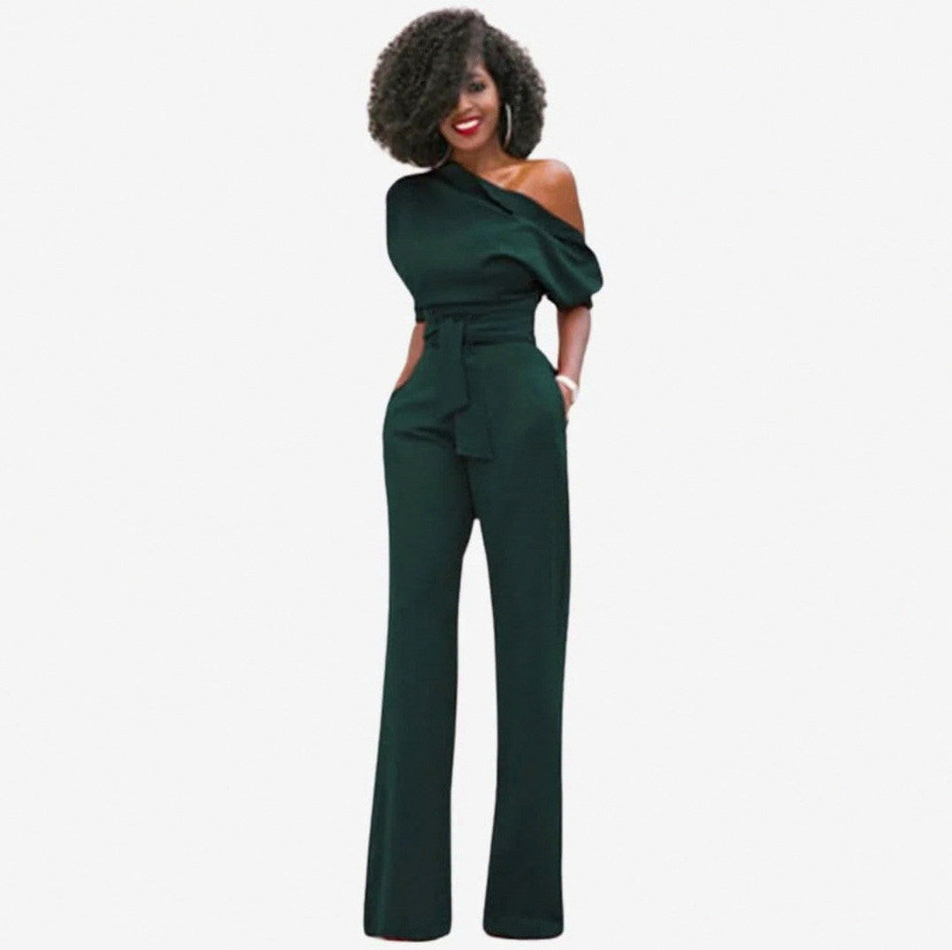 One Shoulder Short Sleeve Jumpsuit
