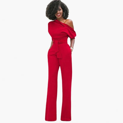 One Shoulder Short Sleeve Jumpsuit