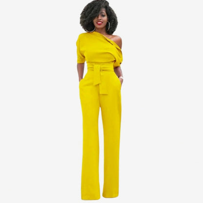 One Shoulder Short Sleeve Jumpsuit