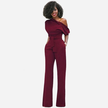 One Shoulder Short Sleeve Jumpsuit