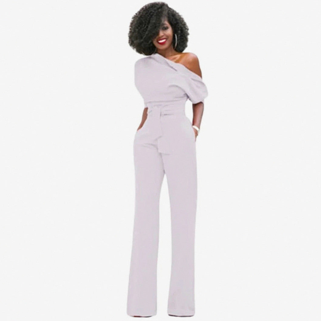 One Shoulder Short Sleeve Jumpsuit
