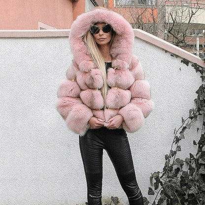 Faux Fur Hooded Long Sleeve Panelled Jacket