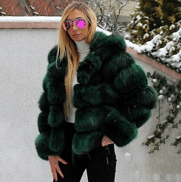 Faux Fur Hooded Long Sleeve Panelled Jacket
