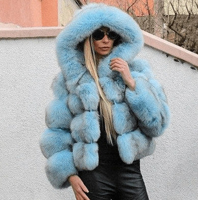 Faux Fur Hooded Long Sleeve Panelled Jacket
