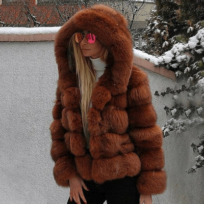 Faux Fur Hooded Long Sleeve Panelled Jacket