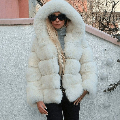 Faux Fur Hooded Long Sleeve Panelled Jacket