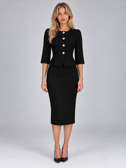 Peplum Half Sleeve Midi Skirt Set