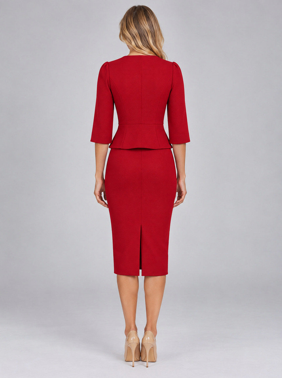 Peplum Half Sleeve Midi Skirt Set