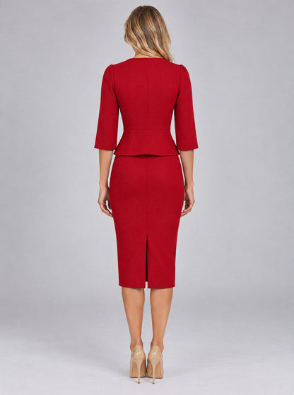 Peplum Half Sleeve Midi Skirt Set