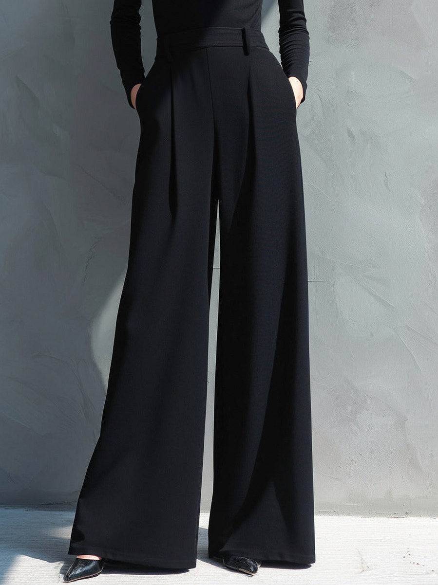 Long Sleeve Turtleneck Pleated Wide Leg Jumpsuit