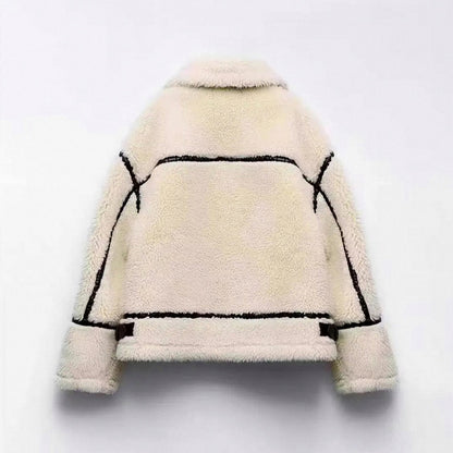 Fleece Collared Long Sleeve Zip Front Aviator Jacket