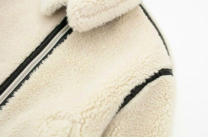 Fleece Collared Long Sleeve Zip Front Aviator Jacket