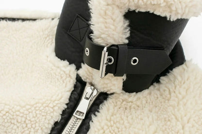 Fleece Collared Long Sleeve Zip Front Aviator Jacket
