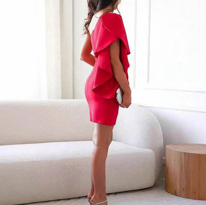 Ruffle Cape One Shoulder Mini Dress
