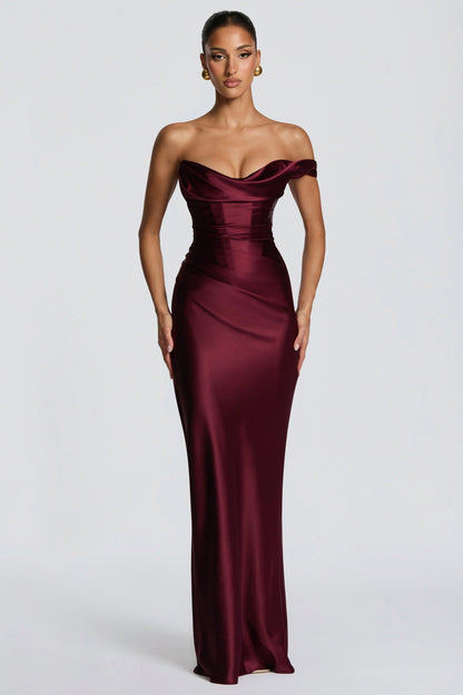 Satin Corset Drape Maxi Dress