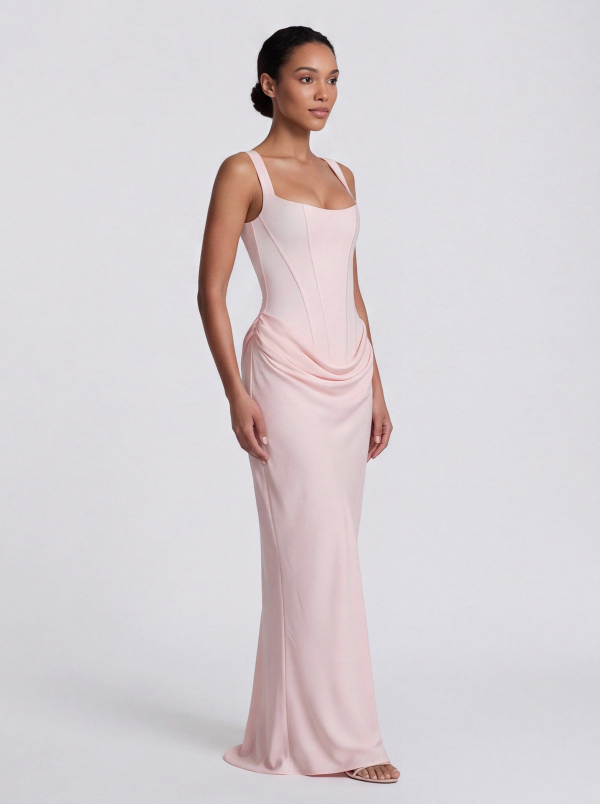 Satin Corset Draped Maxi Dress