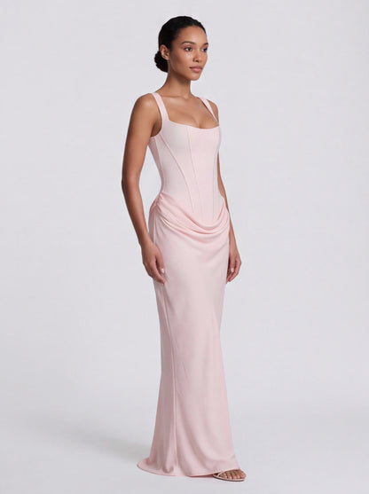 Satin Corset Draped Maxi Dress