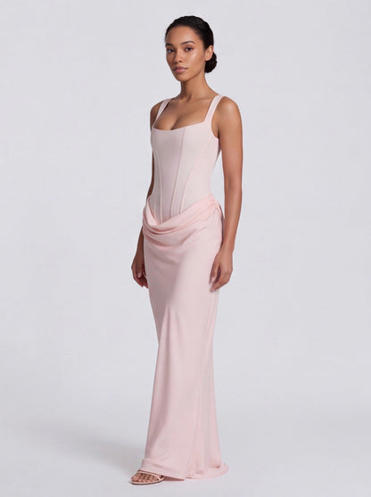 Satin Corset Draped Maxi Dress