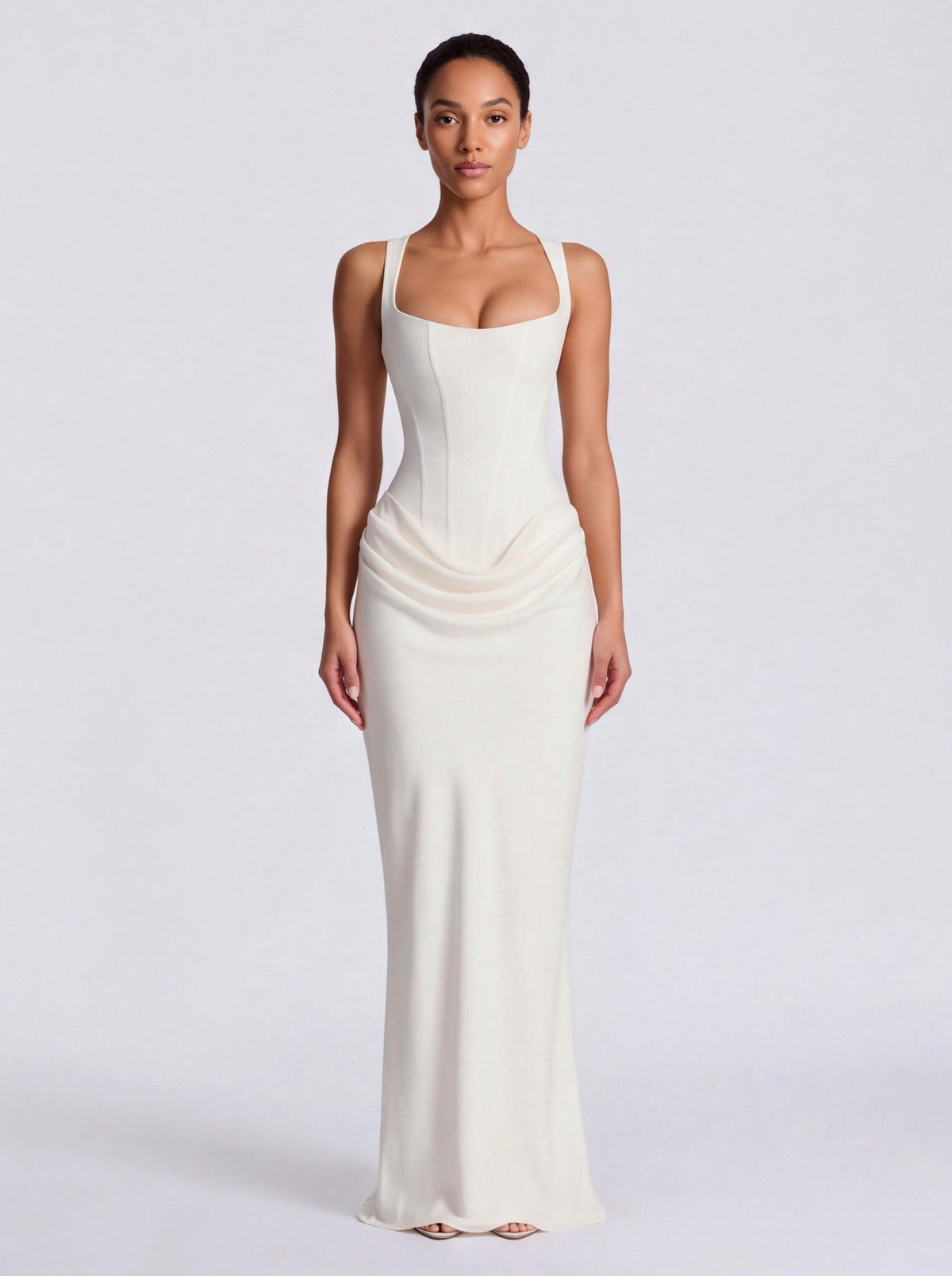 Satin Corset Draped Maxi Dress
