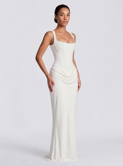 Satin Corset Draped Maxi Dress