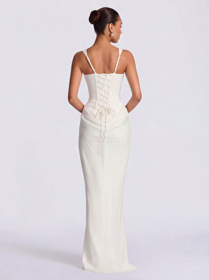 Satin Corset Draped Maxi Dress